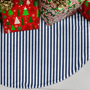 Navyblau und weiße Streifen Leinenimitat Weihnachtsbaumdecke