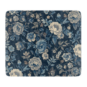 Navyblau vintage Blumen Botanik Muster Schneidebrett