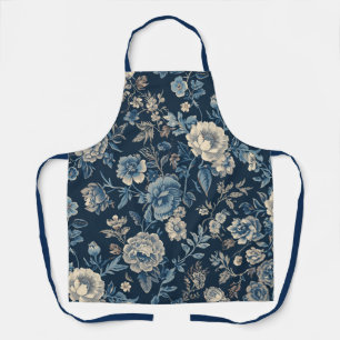 Navyblau vintage Blumen Botanik Muster Schürze