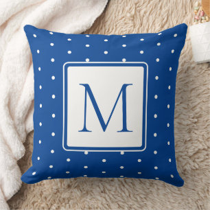 Navyblau-weiß gepunktetes Monogramm Kissen