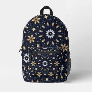 Navyblau, Weiß und Gold Mandala-Punkt-Kunst-Design Bedruckter Rucksack