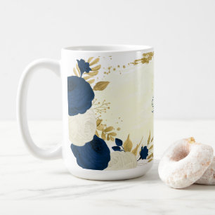 navyblau & weiße Blumen goldene botanische Hochzei Kaffeetasse