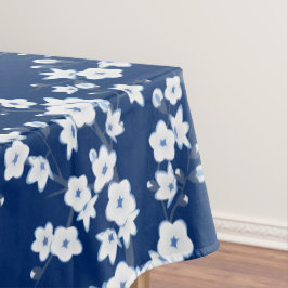 Navyblau Weiße Kirschblüte Tischdecke