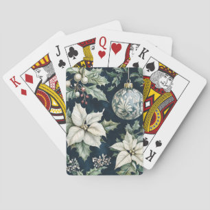 Navyblau Weiße Poinsettie Stechpalme Weihnachten Spielkarten