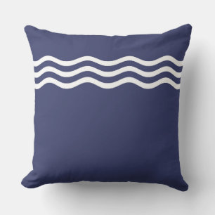 Navyblau-weißes Küstenwellenmuster Kissen