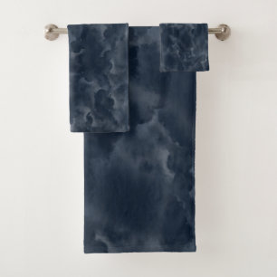 Navyblaue abstrakte Wasserfarbflecken elegante Chi Badhandtuch Set