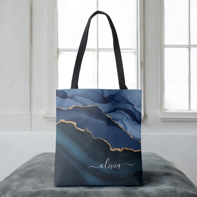 Navyblaue Achat-Geode Gold-Monogramm (Von Creator hochgeladen)