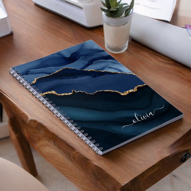 Navyblaue Achat-Geode Gold-Monogramm Notizblock (Von Creator hochgeladen)