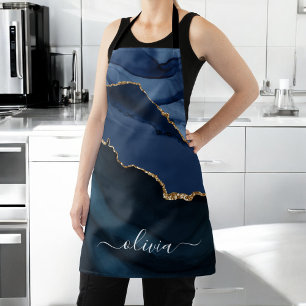 Navyblaue Achat-Geode Gold-Monogramm Schürze