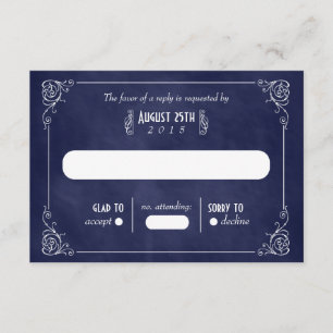 Navyblaue Art Deco Hochzeits-RSVP-Karten mit Kreid RSVP Karte