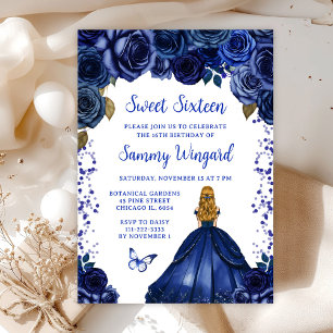Navyblaue Blondhaar-Prinzessin Sweet Sixteen Einladung