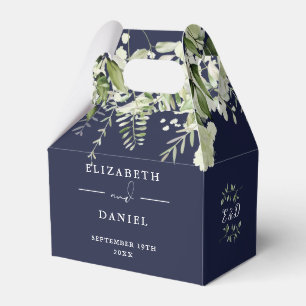 Navyblaue Blumen-Grün-Monogramm-Hochzeit Geschenkschachtel