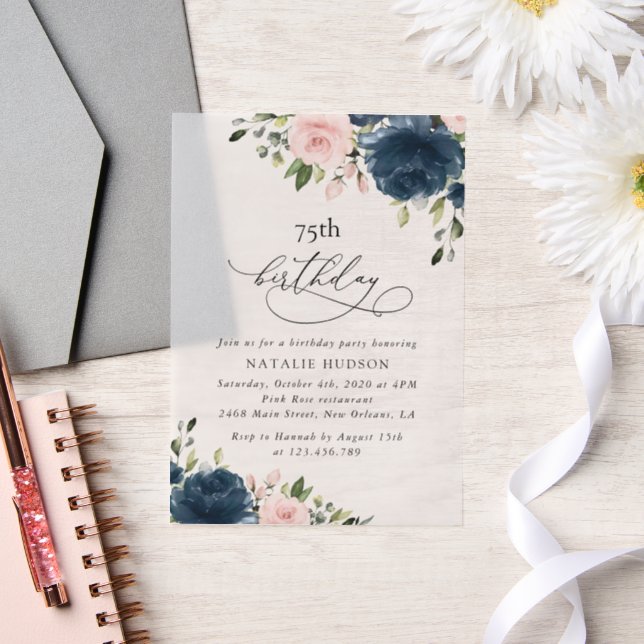 Navyblaue Blumen, rosa Blumen, Boho, Geburtstag (Hochzeit)