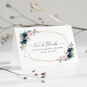 Navyblaue Blumen, rosa Blumen, Brautparty Dankeskarte