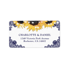 Navyblaue Blumen-Spitze-Sonnenblumen-Hochzeit Adressaufkleber