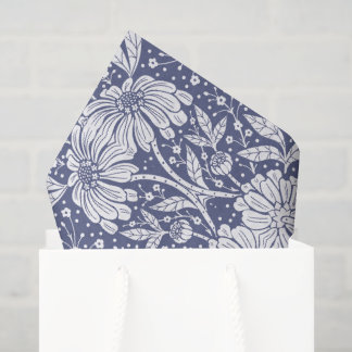 Navyblaue Blumengebilde im William-Morris-Stil Seidenpapier