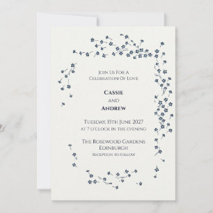 Navyblaue Blumenkranz-Hochzeitseinladung Einladung