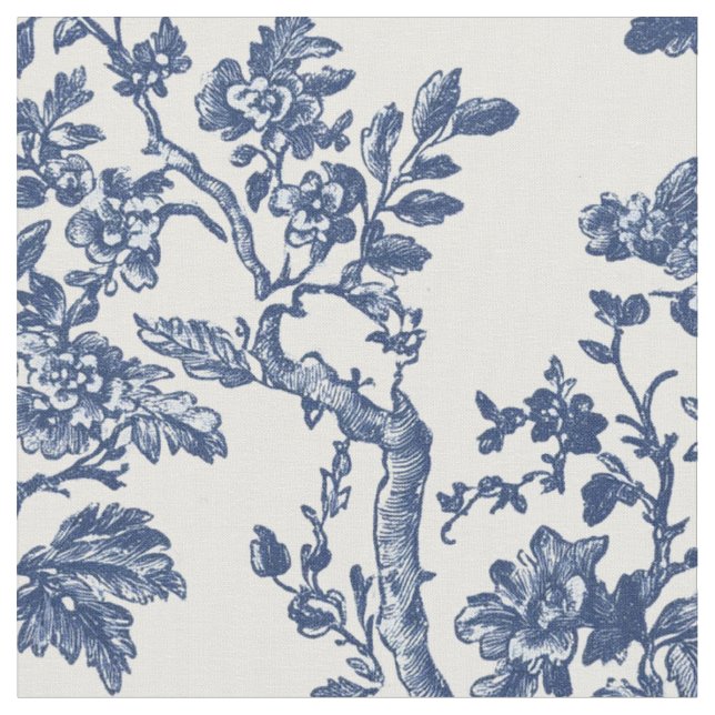 Navyblaue Blumenranken-Toile Stoff (Nahaufnahme)