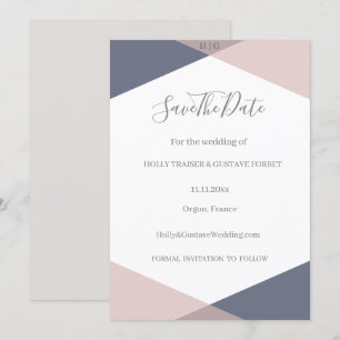 Navyblaue Blush Monogram Save The Date Hochzeit Einladung