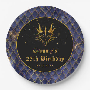Navyblaue Drachenschuppen Gold-Faux-Glitter-Geburt Pappteller