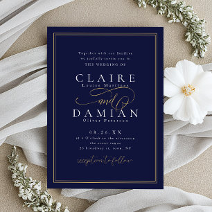 Navyblaue einfache Eleganz Romantische Schrift Hoc Einladung