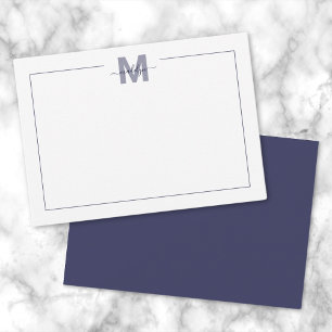 Navyblaue einfache minimalistische Monogramm Mitteilungskarte