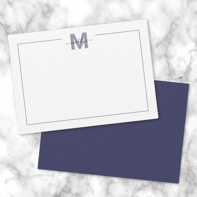 Navyblaue einfache minimalistische Monogramm Mitteilungskarte (Navy Blue Simple Minimalist Name Monogram Note Card)