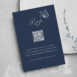 Navyblaue elegante Kalligrafie Hochzeits-QR-Code RSVP Karte
