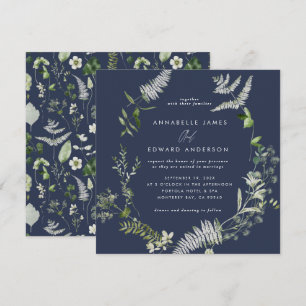 Navyblaue elegante moderne botanische Schrift Hoch Einladung