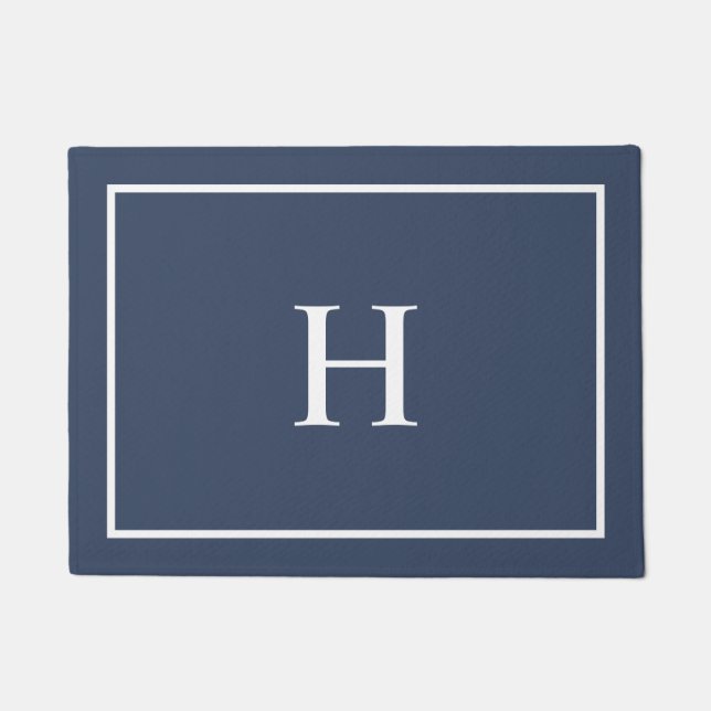 Navyblaue elegante moderne Monogramm Fußmatte (Vorderseite)