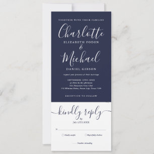Navyblaue elegante Skript-Hochzeit Einladung