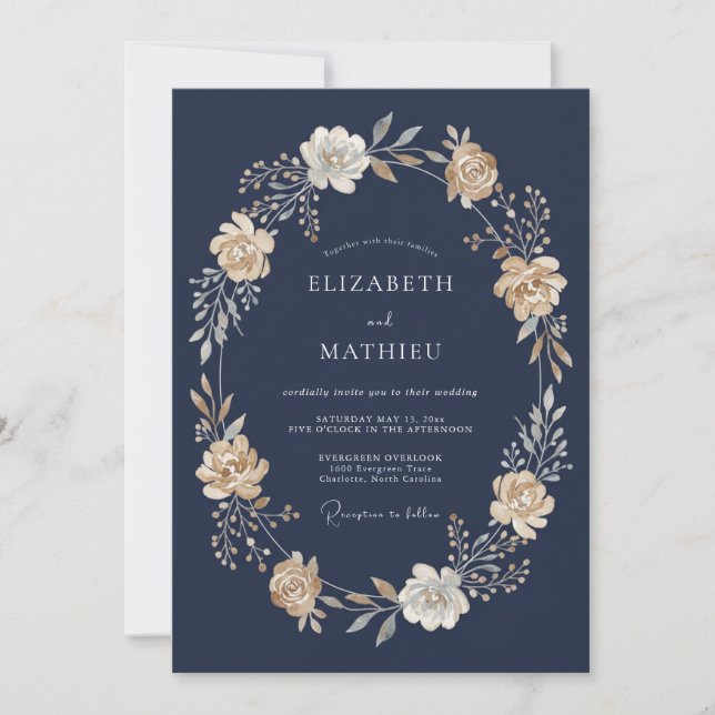 Navyblaue feierliche Abendhochzeit Einladung (Vorderseite)