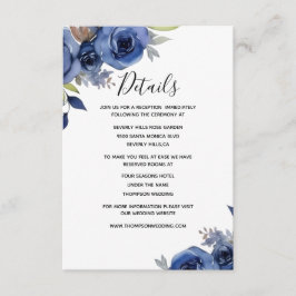 Navyblaue Florale Hochzeitsdetails-Einlagekarte Begleitkarte