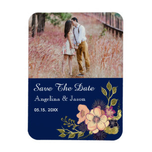 Navyblaue Foto-Hochzeitseinladung zum Vormerken Magnet