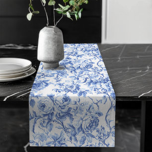 Navyblaue französische Toile-Rosen-Blumen-Tischläu Großer Tischläufer