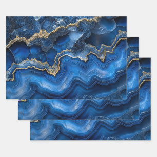 Navyblaue Geode Scheibe mit Goldadern Geschenkpapier Set