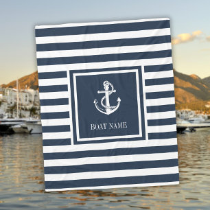 Navyblaue gestreifte nautische Anker Bootname Fleecedecke
