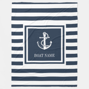 Navyblaue gestreifte nautische Anker Bootname Fleecedecke