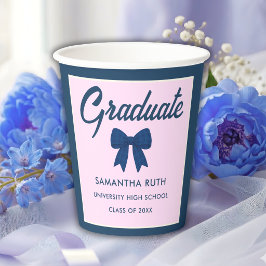 Navyblaue Gingham-Schleifen-Abschlussfeier-Papierb Pappbecher