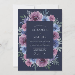 Navyblaue glänzende Winterhochzeit Einladung