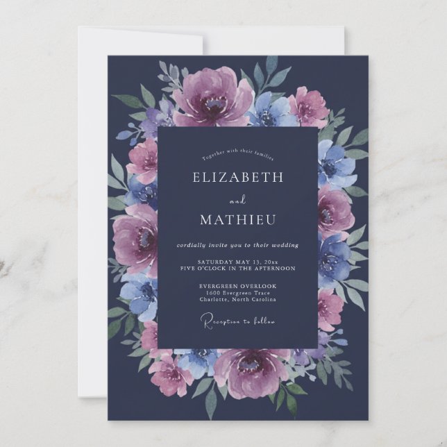 Navyblaue glänzende Winterhochzeit Einladung (Vorderseite)