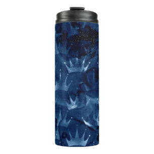 Navyblaue Glitzer-Meerjungfrau-Kronen-Muster Thermosbecher