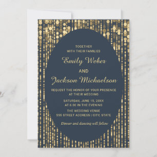 Navyblaue Gold-Glitzer-Lichterkette Hochzeit Einladung