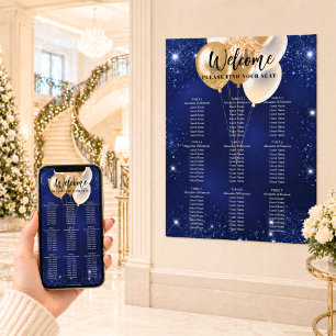 Navyblaue goldene Ballons 9 Tische Sitzordnung Poster