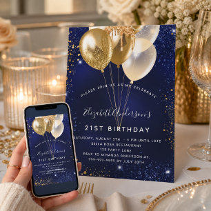 Navyblaue goldene Glitter-Sparkling-Ballons zum Ge Einladung