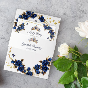Navyblaue goldene Tiara Quinceañera Einladungsbanderole