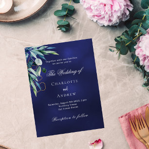 Navyblaue Grünpflanzen-Budget-Hochzeitseinladung