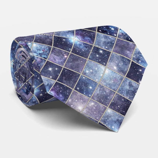Navyblaue himmlische Diamantgitter-Stern Krawatte (Gerollt)