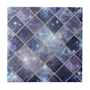 Navyblaue himmlische Diamantgitter-Sternen Fliese