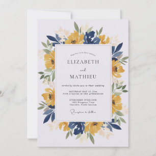 Navyblaue kühne Wasserfarben-Hochzeit Einladung